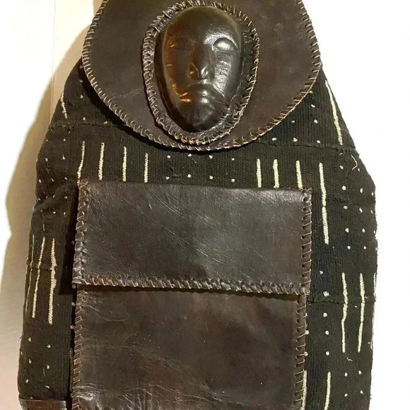 Handmade unisex Africa mud cloth leather backpack main image 5